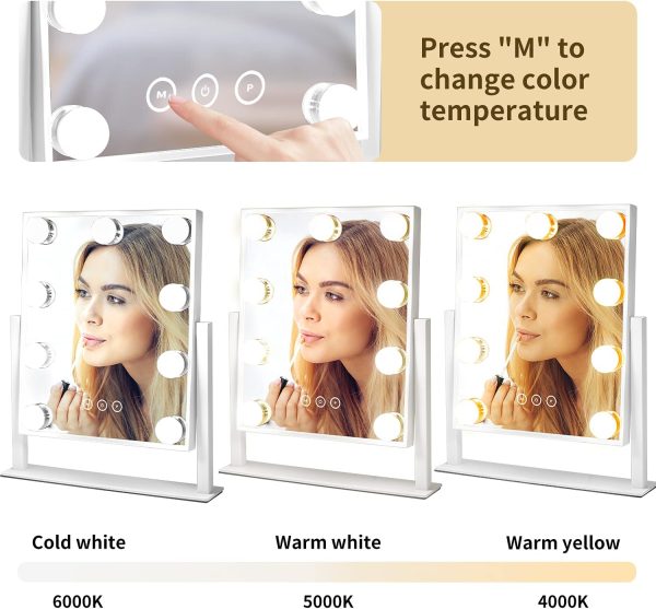 Vanity Mirror with Lights, Makeup Mirror with Lights,3 Color Lighting Modes Detachable 10X Magnification Mirror Touch Control,360°Rotation, White.