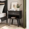 71c7e_N1cDL._AC_SL1500 White Night Stand, Mid Century Modern Wood Nightstand with One Drawer, Bedside Table with Open Storage Shelf and Solid Wood Legs, Bed Side Table for Bedroom, End Tables for Living Room