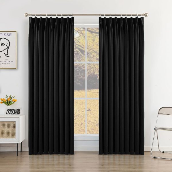 71dCKBNDmLL._AC_SL1500 Pure White Pinch Pleat Curtain 52" W x 63" L Solid Thermal Insulated 50% Blackout Patio Door Curtain Panel Drape for Traverse Rod and Track with Tieback, (One Panel)