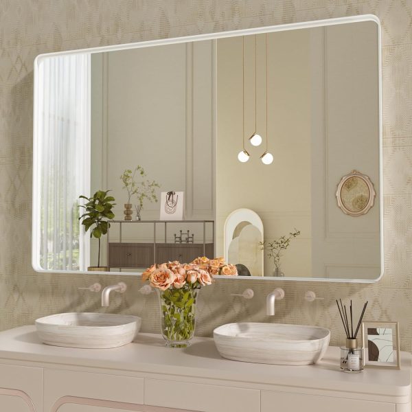 71df3Lc9dAL._AC_SL1500 22x30 Inch Bronze Bathroom Mirror for Vanity, Brushed Bronze Metal Frame Mirror for Wall, Rounded Rectangle Bronze Frame Mirror with Tempered Glass, Anti-Rust (Horizontal/Vertical)