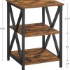 Three-Tier Nightstand with Storage, S-Shaped Steel Frame Coffee Table, Suitable for Living Room and Bedroom, 15.7 x 15.7 x 23.6 inches, Farmhouse Style, Rustic Brown and Black