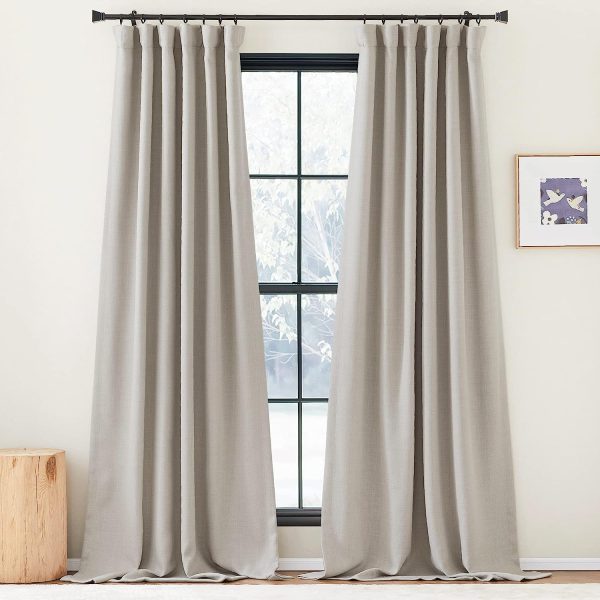 Faux Linen Curtains 90 inches Long for Doorway, Pinch Pleated Thick Room Darkening Window Treatments Noise Reducing Privacy for Living Room/Bedroom, Natural, W34 x L90, 2 Panels