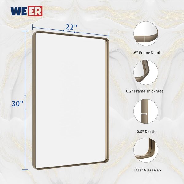71eB8FI6R-L._AC_SL1500 22x30 Inch Bronze Bathroom Mirror for Vanity, Brushed Bronze Metal Frame Mirror for Wall, Rounded Rectangle Bronze Frame Mirror with Tempered Glass, Anti-Rust (Horizontal/Vertical)