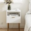 71eRdJFhtIL._AC_SL1500 Nightstand with Charging Station,Small Bedside Table with Gold Frame,White Night Stand,Bedside Furniture,Side Table with Drawer and Shelf for Bedroom,Living Room,Stripe