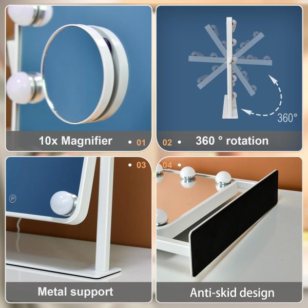 71eb8NwRm_L._AC_SL1500 Makeup Vanity Mirror with Lights,17.5"×13.7" Tabletop Led Hollywood Mirror with 12 Dimmable Bulbs,Smart Touch Control 3 Colors Light 10X Magnification 360°Rotation