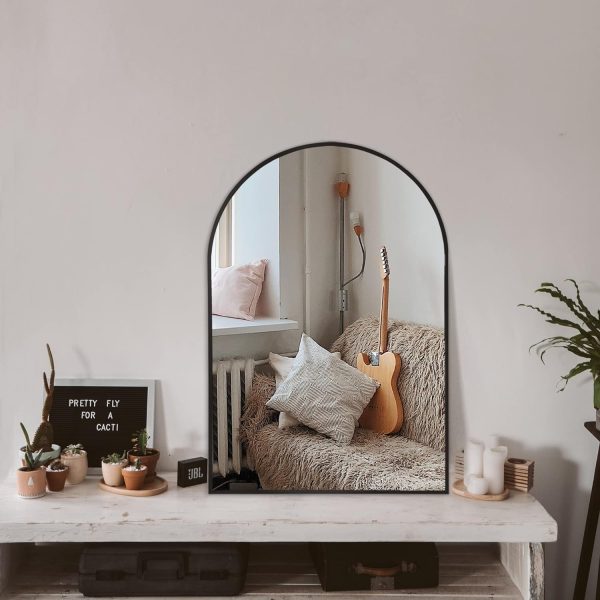 71el82TFBYL._AC_SL1500 Arched Wall Mirror for Bathroom,Mirrors for Wall,24''x36'',Vanity Mirror for Bedroom Dresser, Entryway, Living Room, Metal Frame (36''x24'',Gold)