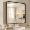 71emWZ5UzOL._AC_SL1500 22x30 Inch Bronze Bathroom Mirror for Vanity, Brushed Bronze Metal Frame Mirror for Wall, Rounded Rectangle Bronze Frame Mirror with Tempered Glass, Anti-Rust (Horizontal/Vertical)