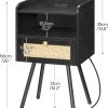 Nightstand with Charging Station, Side Table with Rattan-Like Decor Drawer, Rattan End Table with Open Storage, Bedside Table for Bedroom, Study Room, Black BB92UBZ01
