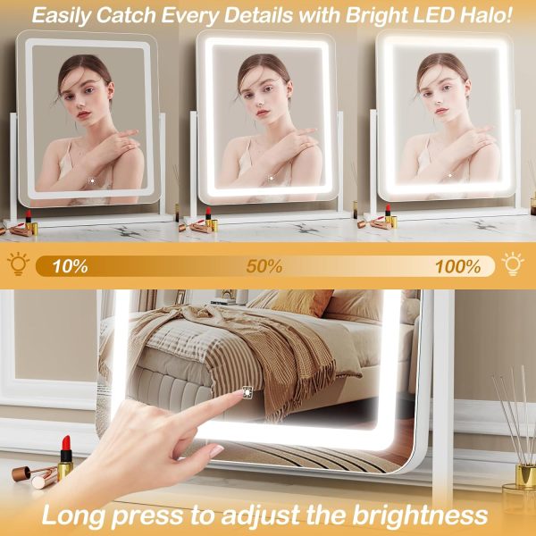71f6kOVsF4L._AC_SL1500 Makeup Vanity Mirror with Lights 15.2" Large LED Lighted Mirror, Hollywood Make Up Mirror with Lighting for Bedroom Tabletop, Smart Touch, Detachable 10X Magnification 360° Rotation, (White)