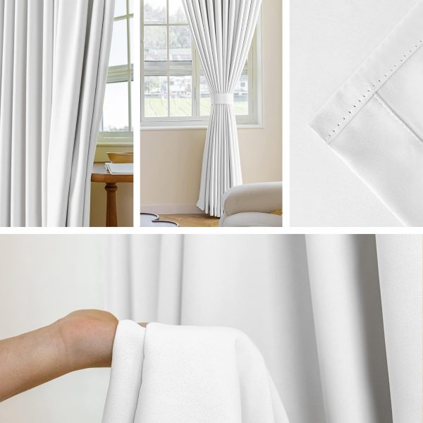 71fMDHV0z3L._AC_SL1500 Pure White Pinch Pleat Curtain 52" W x 63" L Solid Thermal Insulated 50% Blackout Patio Door Curtain Panel Drape for Traverse Rod and Track with Tieback, (One Panel)