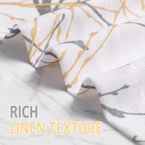 Tree Print Yellow Grey and White Curtains for Living Room Windows - Linen Textured Grommet Branches Pattern Window Treatment Set for Bedroom - 50" W x 96" L - (2 Panels)