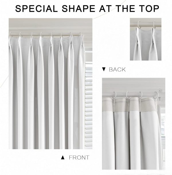 71fbzVtE64L._AC_SL1500 Pure White Pinch Pleat Curtain 52" W x 63" L Solid Thermal Insulated 50% Blackout Patio Door Curtain Panel Drape for Traverse Rod and Track with Tieback, (One Panel)