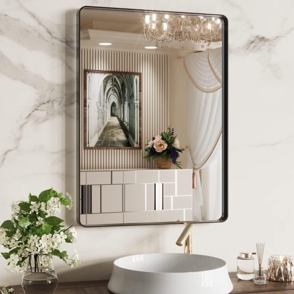 71fmNLhvEhL._AC_SL1500 22x30 Inch Bronze Bathroom Mirror for Vanity, Brushed Bronze Metal Frame Mirror for Wall, Rounded Rectangle Bronze Frame Mirror with Tempered Glass, Anti-Rust (Horizontal/Vertical)