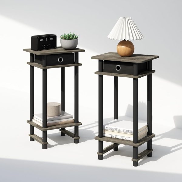 3-Tier Open Storage Nightstand, 1-Pack, Plastic Poles, Sonoma Oak/White