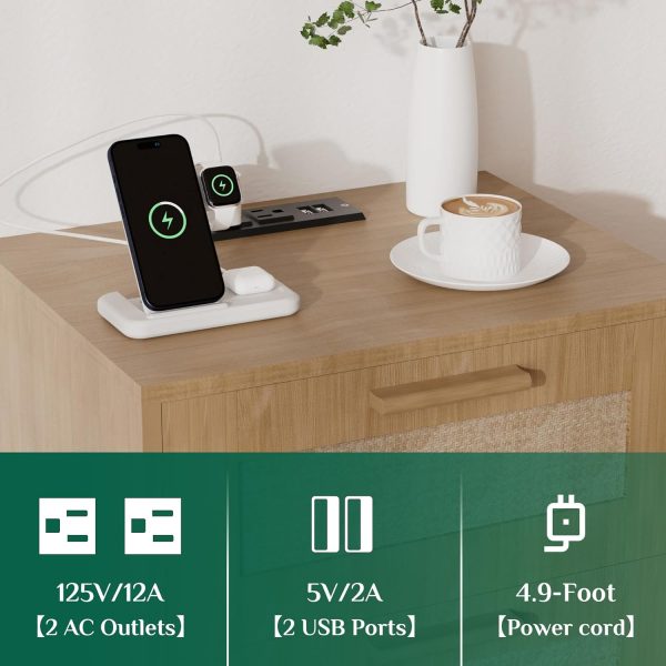 71gcf0j_BNL._AC_SL1500 Nightstand with Charging Station,Rattan Night Stand with Solid Wood Legs, Bedside Table with USB Ports & Outlets Bed Side Table,End Table for Bedroom,Living Room(Nature Wood Color)