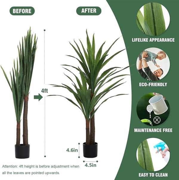 Dracaena Indoor Plant 4ft Tall Faux Plant Indoor Large Fake Plants Potted Yucca Tree Tropical Floor Plant Artificial Silk Palm Trees for Home Office Store Decor Housewarming Gift