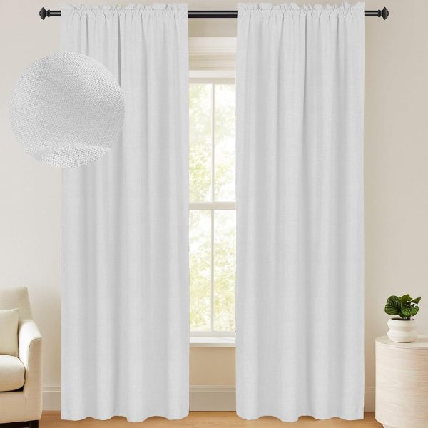 100% Blackout Shield Linen Blackout Curtains 84 Inches Long 2 Panels Set, Blackout Curtains for Bedroom, Thermal Insulated Rod Pocket Window Curtains & Drapes Living Room, 50W X 84L, Beige