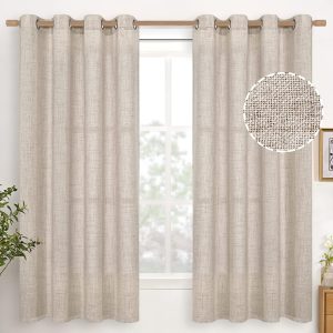 71hKSMS2B3L._AC_SL1500 Natural Linen Curtains 63 Inch Length 2 Panels Bronze Grommet Linen Textured Short Window Drapes Light Filtering for Living Room Bedroom, 52 X 63 Inch
