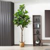Artificial Fiddle Leaf Fig Tree 37" Fake Potted Ficus Lyrata Plant with Handmade Seagrass Basket, Perfect Faux Plants Home Décor for Indoor Outdoor Office Porch Balcony Bedroom Bathroom Gift