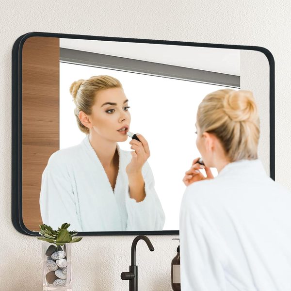 71i66kQ8r-L._AC_SL1500 Bathroom Wall Mirror -20x28 Vanity Mirrors Large Wall-Mounted Makeup Mirror Over Sink for Bedroom/Farmhouse/Entrance, Black Rectangle Framed Anti-Rust Shatterproof Mirrors