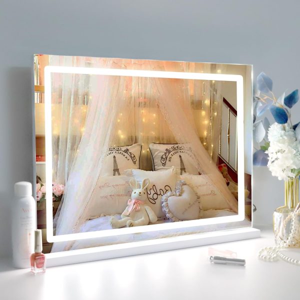 71iFR_oVC0L._AC_SL1500 Vanity Mirror Makeup Mirror with Lights,10X Lens,22.8"x 18.1" Hollywood Lighted Vanity Mirror with 15 Dimmable LED Bulbs,3 Color Modes,Touch Control for Bedroom,Tabletop or Wall-Mounted