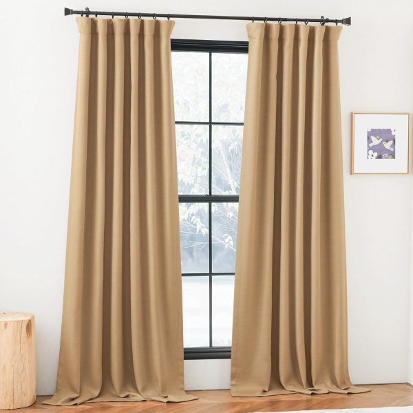 Faux Linen Curtains 90 inches Long for Doorway, Pinch Pleated Thick Room Darkening Window Treatments Noise Reducing Privacy for Living Room/Bedroom, Natural, W34 x L90, 2 Panels