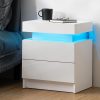 71iI9NHOjgL._AC_SL1500 LED Nightstand White Nightstand with Led Lights Modern Night Stand with 2 High Gloss Drawers Led Bedside Table Smart Nightstand for Bedroom 20.5” Tall