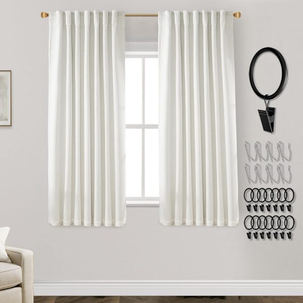 108 Inch Long Blackout Curtains & Drapes for Track System Pleated with Hooks Rings 2 Panels Set,Linen Black Out Back Tab 9FT Ceiling to Floor Length Curtains for Living Room,Cream Ivory
