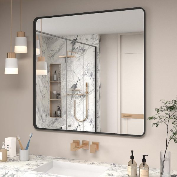 71jUMNakZIL._AC_SL1500 20x30 Silver Bathroom Mirror, Silver Wall Mirror for Vanity, Brushed Metal Framed Rectangle Mirror, Anti-Rust, Brushed Nickel,Shatterproof, Round Corners(Horizontally/Vertically)