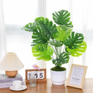 28 Inch Artificial Plant, Large Fake Tropical Monstera Palm Tree Faux Potted Plants Indoor Tall for Home Office Living Room Decor