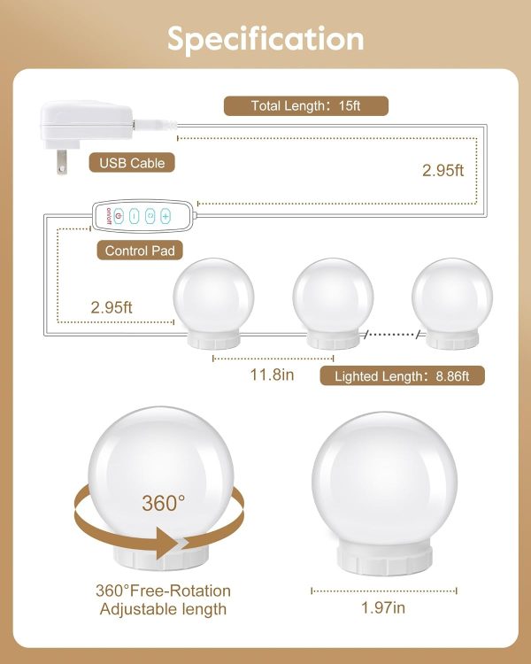 71jjBMguMlL._AC_SL1500 Hollywood Style Led Vanity Mirror Lights Kit - Vanity Lights Have 10 Dimmable Light Bulbs for Makeup Dressing Table and Power Supply Plug in Lighting Fixture Strip, White (No Mirror Included)