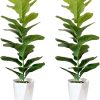 Set of 2 Artificial Monstera Deliciosa Plants in Pots, Fake Tropical Palm Tree with Greenery Leaves Stems, 28 Inch Artificial Cheese Plant for Home Bathroom, Office, Windowsill Decor