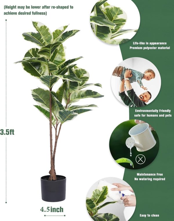 Artificial Rubber Tree Plant 43in Tall Faux Ficus Tree Potted Fake Tropical Decorative House Large Floor Artificial Plants for Home Office Store Room Decor