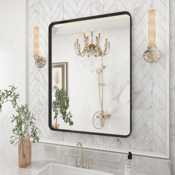71k5n3J8_CL._AC_SL1500 20x30 Silver Bathroom Mirror, Silver Wall Mirror for Vanity, Brushed Metal Framed Rectangle Mirror, Anti-Rust, Brushed Nickel,Shatterproof, Round Corners(Horizontally/Vertically)
