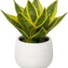 Fake Snake Plant 16" Faux Potted Plant Artificial Snake Plant with White Ceramic Pot Sansevieria Plant Perfect for House Modern Living Room Office Housewarming Gift Indoor Decor