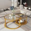 Marble Coffee Table, Faux Marble Top Rectangular Coffee Table with Gold Metal Frame, 2 Tier Living Room Table for Living Room, Office, Balcony, 40 Inch, White and Gold