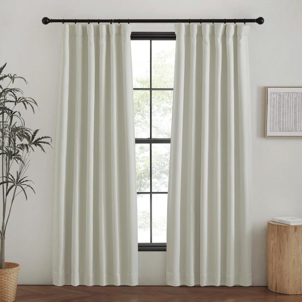 Faux Linen Curtains 90 inches Long for Doorway, Pinch Pleated Thick Room Darkening Window Treatments Noise Reducing Privacy for Living Room/Bedroom, Natural, W34 x L90, 2 Panels