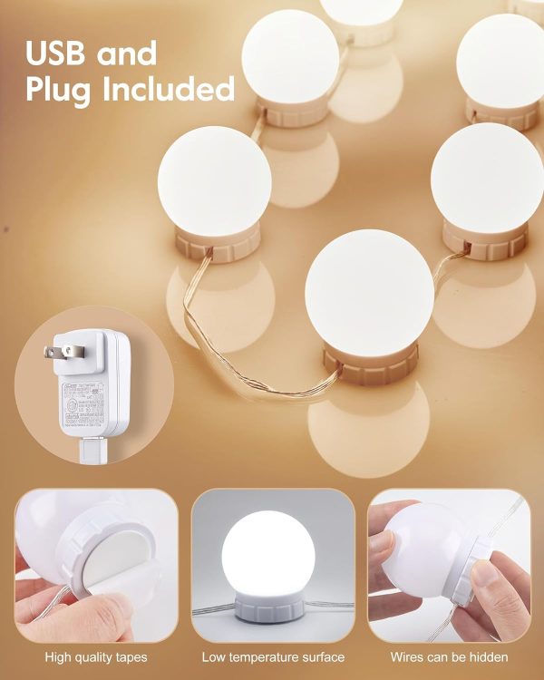 71leGR_FQcL._AC_SL1500 Hollywood Style Led Vanity Mirror Lights Kit - Vanity Lights Have 10 Dimmable Light Bulbs for Makeup Dressing Table and Power Supply Plug in Lighting Fixture Strip, White (No Mirror Included)