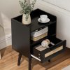 Nightstand,Boho Bedside Table,Black Night Stand with Rattan Decorated Drawers,Bedside Furniture, Wood End Table for Bedroom,Living Room,Natural