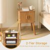 71lsm39x7ML._AC_SL1500 Mid Century Modern Nightstand, Bedside Table with Sliding Fluted Doors, End Tables Living Room with 2-Tier Storage Cabinet and Solid Wood Legs for Bedroom and Small Space, Brown