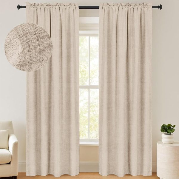 100% Blackout Shield Linen Blackout Curtains 84 Inches Long 2 Panels Set, Blackout Curtains for Bedroom, Thermal Insulated Rod Pocket Window Curtains & Drapes Living Room, 50W X 84L, Beige