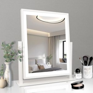 71mA_5ktmvL._AC_SL1500 Classic Lighted Vanity Mirror 16in Makeup Mirror with Dimmable White Tabletop Mount Home Mirror with Dimmable LED Lights Thanksgiving Wedding Birthday Gift Touch Control, and 360 Rotation