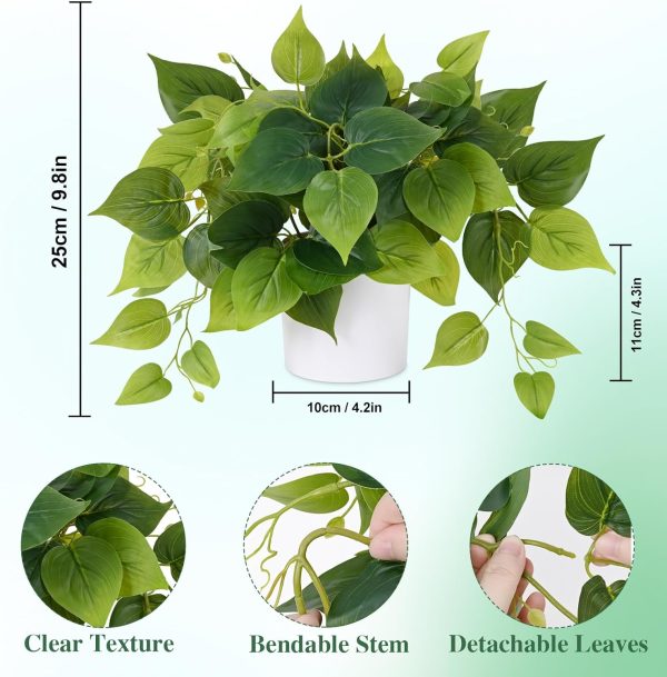 Faux Plants Indoor with Plastic Pots, Realistic Small Fake Plants, Fake Plants with Pothos, Fake Potted Plants, Artificial Plant for Home Shelf Bathroom Kitchen Office Indoor Outdoor Decor
