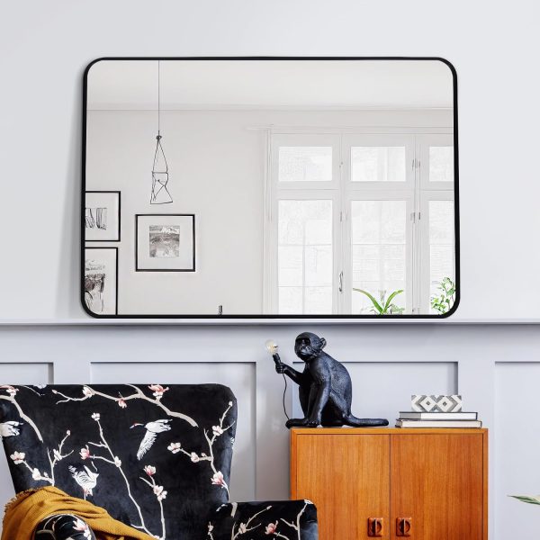 71mdtME5zaL._AC_SL1500 Arched Wall Mirror 20x30 Inch, Black Arch-top Bathroom Vanity Wall Mounted Mirror, Bedroom Modern Black Metal Framed Mirror
