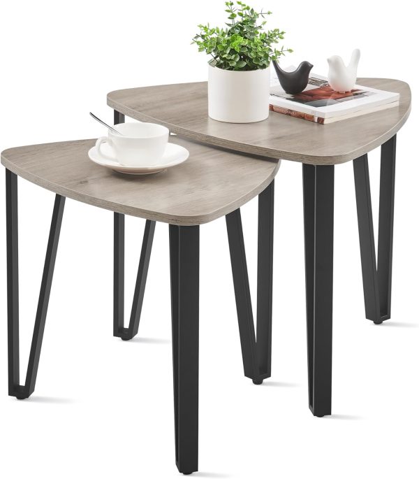 71n-SKhCiaL._AC_SL1500 Nesting Coffee Tables, End Tables Set of 2 for Living Room Bedroom, Industrial Small Stacking Side Tables with Metal Frame for Couch, Rustic Brown and Black ULET013B01