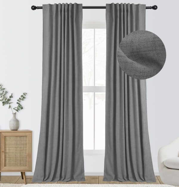 71n5NubdOIL._AC_SL1500 100% Blackout Curtains for Bedroom, Thermal Insulated Linen Blackout Curtains 96 Inch Length 2 Panels Set, Back Tab/Rod Pocket Room Darkening Curtains for Bedroom, Nursery -Oatmeal,W50 X L96