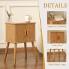 71n7GzAQwbL._AC_SL1500 Mid Century Modern Nightstand, Bedside Table with Sliding Fluted Doors, End Tables Living Room with 2-Tier Storage Cabinet and Solid Wood Legs for Bedroom and Small Space, Brown