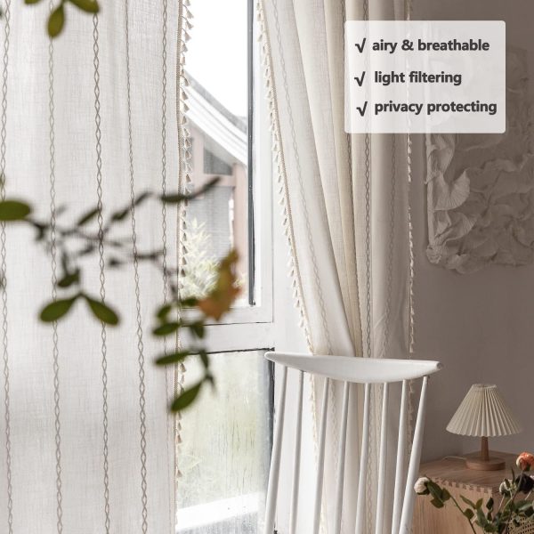 71nB9X1gZpL._AC_SL1500 Boho Curtains Semi-Blackout Window Curtains 84 Inch 2 Pannels for Living Room, Linen Tassels Farmhouse Curtains with Embroidery for Bedroom Rod Pocket Draperies 52" W x 84" L,Off White
