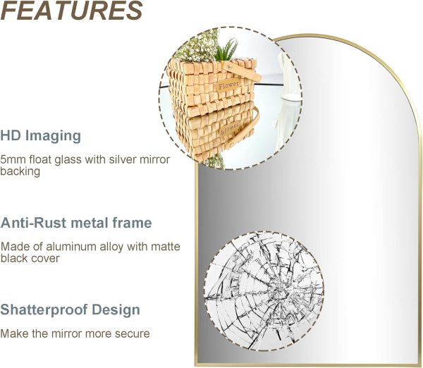 71nDaaTzoWL._AC_SL1500 Arched Wall Mirror for Bathroom,Mirrors for Wall,24''x36'',Vanity Mirror for Bedroom Dresser, Entryway, Living Room, Metal Frame (36''x24'',Gold)