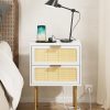Rattan Nightstand, Drawer Dresser for Bedroom, Small Side Table with Drawer, Bedside Furniture, Night Stand, End Table with Gold Frame for Bedroom, Living Room, White